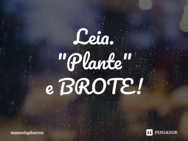 ⁠Leia.
"Plante"
e BROTE!... Frase de manoelapbarros.