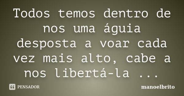 Todos temos dentro de nos uma águia desposta a voar cada vez mais alto, cabe a nos libertá-la ...... Frase de manoelbrito.