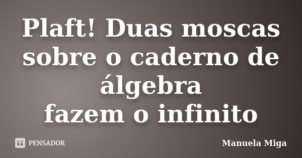Plaft! Duas moscas
sobre o caderno de álgebra
fazem o infinito... Frase de Manuela Miga.