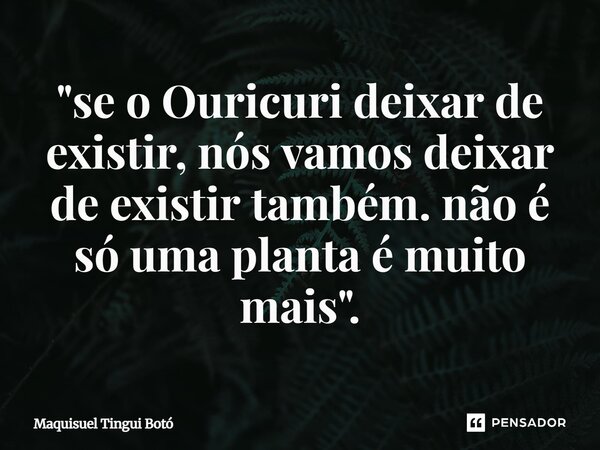 ⁠"se o Ouricuri deixar de existir, nós vamos deixar de existir também. não é só uma planta é muito mais".... Frase de Maquisuel Tingui Botó.