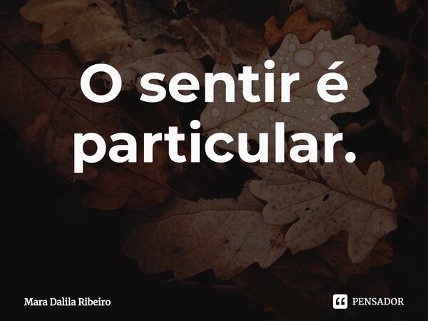 O sentir é particular. ⁠... Frase de Mara Dalila Ribeiro.