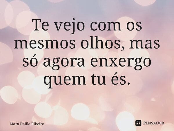 Te vejo com os mesmos olhos, mas só agora enxergo quem tu és. ⁠... Frase de Mara Dalila Ribeiro.