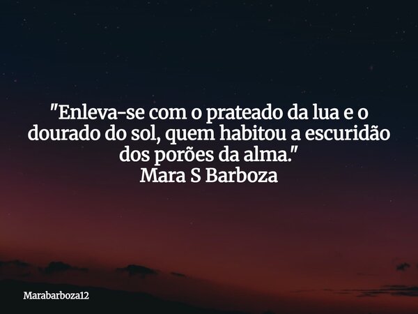 "Enleva-se com o prateado da lua e o dourado do sol, quem habitou a escuridão dos porões da alma." Mara S Barboza... Frase de marabarboza12.