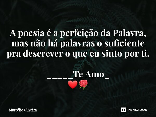 A poesia é a perfeição da Palavra, mas não há palavras o suficiente pra descrever o que eu sinto por ti. _____Te Amo_ ❤🌹... Frase de Marcelio Oliveira.