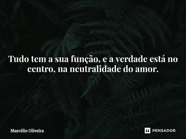 ⁠Tudo tem a sua função, e a verdade está no centro, na neutralidade do amor.... Frase de Marcelio Oliveira.
