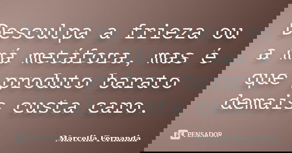 Desculpa a frieza ou a má metáfora, mas é que produto barato demais custa caro.... Frase de Marcella Fernanda.
