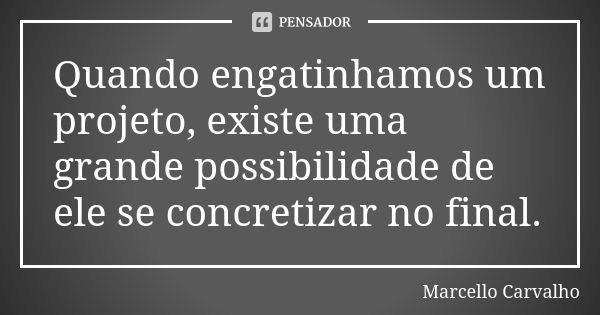 Quando engatinhamos um projeto, existe uma grande possibilidade de ele se concretizar no final.... Frase de Marcello Carvalho.