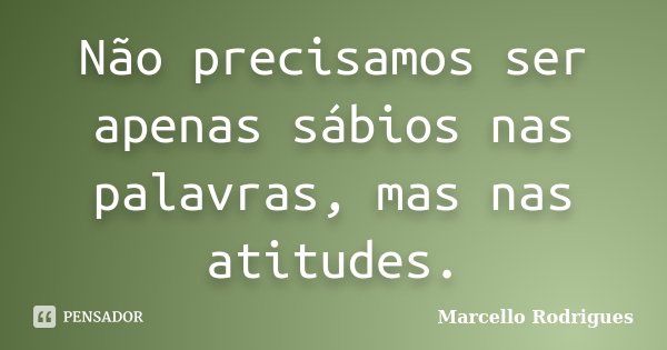 Não precisamos ser apenas sábios nas palavras, mas nas atitudes.... Frase de Marcello Rodrigues.