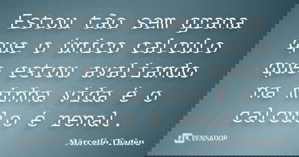 Estou tão sem grana que o único calculo que estou avaliando na minha vida é o calculo é renal.... Frase de Marcello Thadeu.