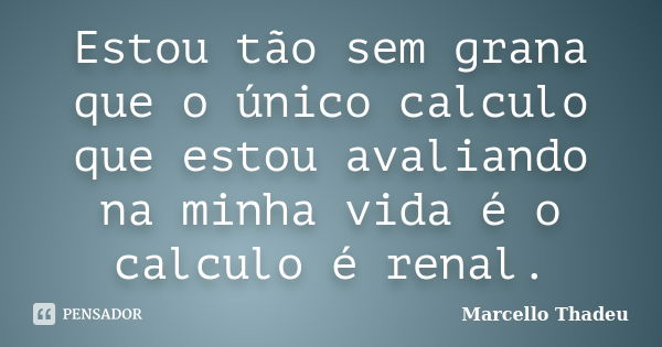 Estou tão sem grana que o único calculo que estou avaliando na minha vida é o calculo é renal.... Frase de Marcello Thadeu.