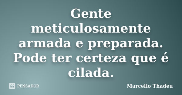 Gente meticulosamente armada e preparada. Pode ter certeza que é cilada.... Frase de Marcello Thadeu.