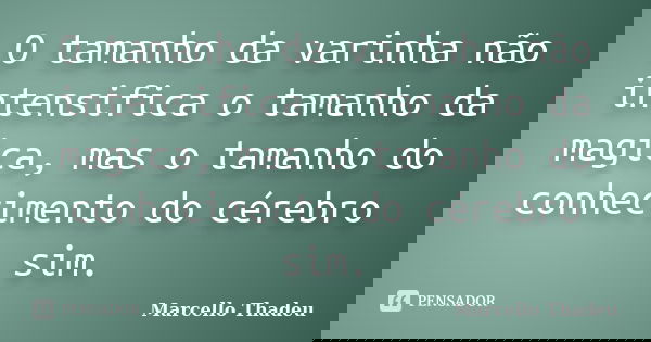 O tamanho da varinha não intensifica o tamanho da magica, mas o tamanho do conhecimento do cérebro sim.... Frase de Marcello Thadeu.