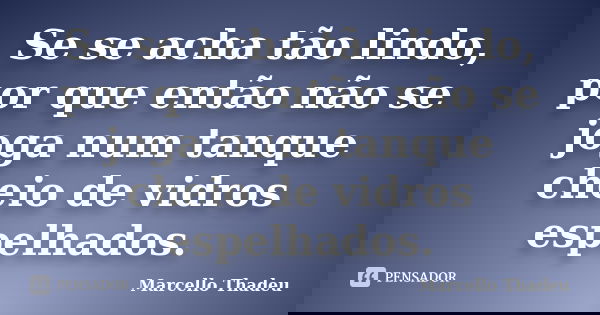 Se se acha tão lindo, por que então não se joga num tanque cheio de vidros espelhados.... Frase de Marcello Thadeu.