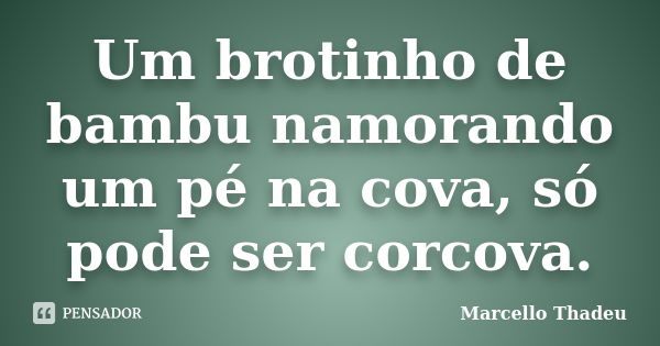 Um brotinho de bambu namorando um pé na cova, só pode ser corcova.... Frase de Marcello Thadeu.