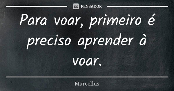 Para voar, primeiro é preciso aprender à voar.... Frase de Marcellus.