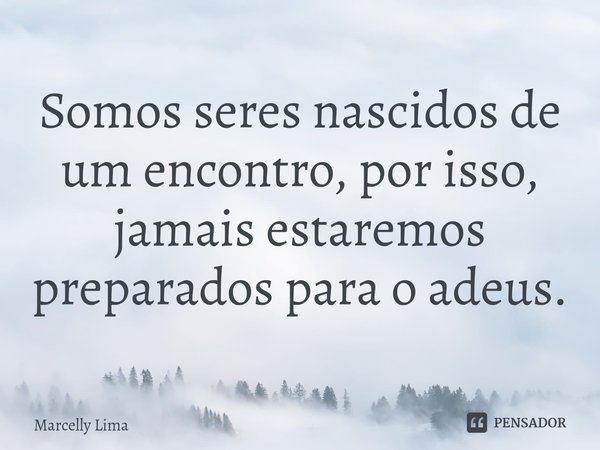 Somos seres nascidos de um encontro, por isso, ⁠jamais estaremos preparados para o adeus.... Frase de Marcelly Lima.