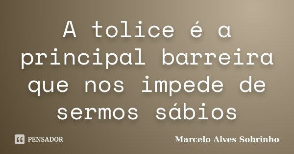 A tolice é a principal barreira que nos impede de sermos sábios... Frase de Marcelo Alves Sobrinho.