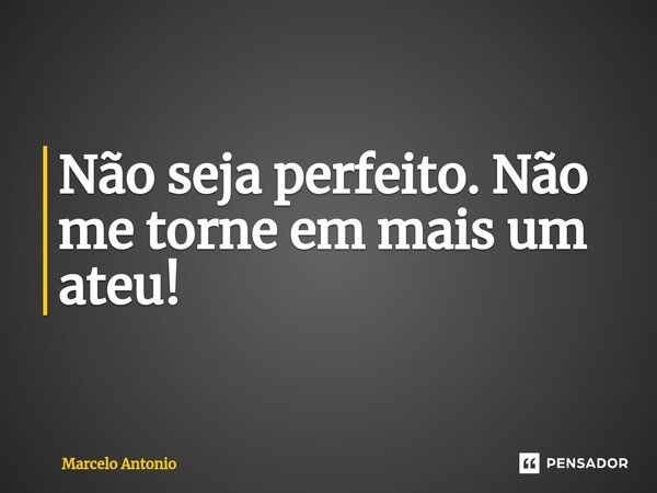 Não seja perfeito. Não me torne em mais um ateu!... Frase de Marcelo Antonio.