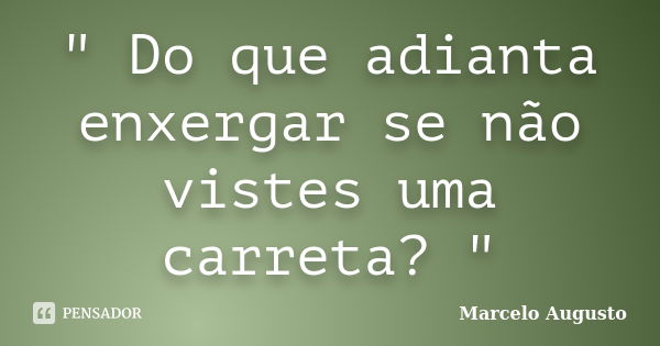 " Do que adianta enxergar se não vistes uma carreta? "... Frase de Marcelo Augusto.