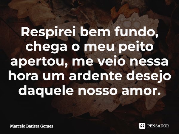 ⁠Respirei bem fundo, chega o meu peito apertou, me veio nessa hora um ardente desejo daquele nosso amor.... Frase de Marcelo Batista Gomes.