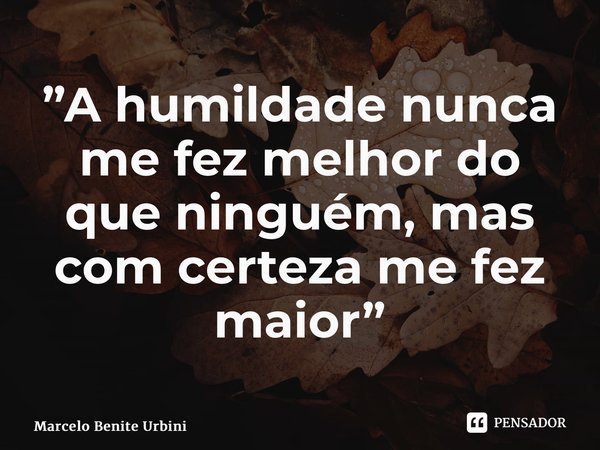 ⁠”A humildade nunca me fez melhor do que ninguém, mas com certeza me fez maior”... Frase de Marcelo Benite Urbini.