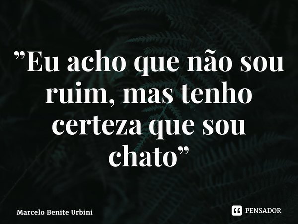 ⁠”Eu acho que não sou ruim, mas tenho certeza que sou chato”... Frase de Marcelo Benite Urbini.