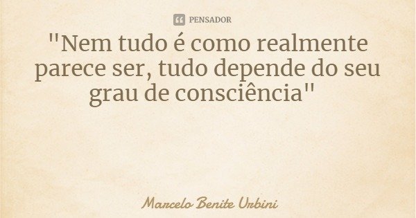 "Nem tudo é como realmente parece ser, tudo depende do seu grau de consciência"... Frase de Marcelo Benite Urbini.