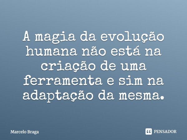 A magia da evolução humana não está na criação de uma ferramenta e sim na adaptação da mesma.... Frase de Marcelo Braga.