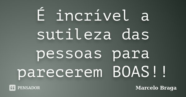 É incrível a sutileza das pessoas para parecerem BOAS!!... Frase de Marcelo Braga.