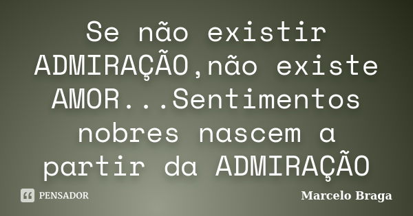 Se não existir ADMIRAÇÃO,não existe AMOR...Sentimentos nobres nascem a partir da ADMIRAÇÃO... Frase de Marcelo Braga.