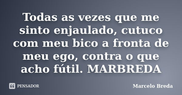 Todas as vezes que me sinto enjaulado, cutuco com meu bico a fronta de meu ego, contra o que acho fútil. MARBREDA... Frase de Marcelo Breda.