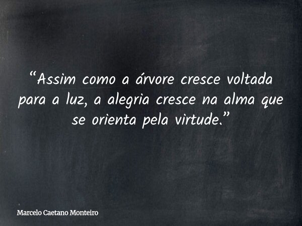 “Assim como a árvore cresce voltada para a luz, a alegria cresce na alma que se orienta pela virtude.”... Frase de Marcelo Caetano Monteiro.