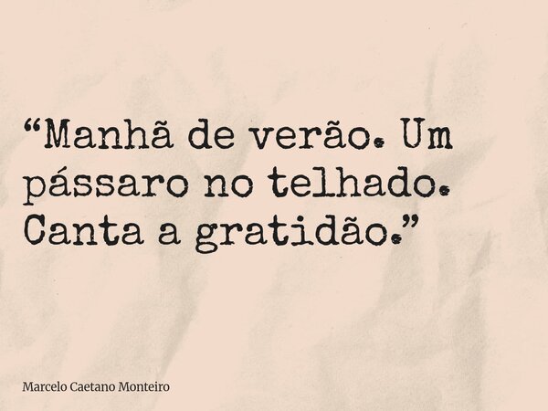 “Manhã de verão. Um pássaro no telhado. Canta a gratidão.”... Frase de Marcelo Caetano Monteiro.