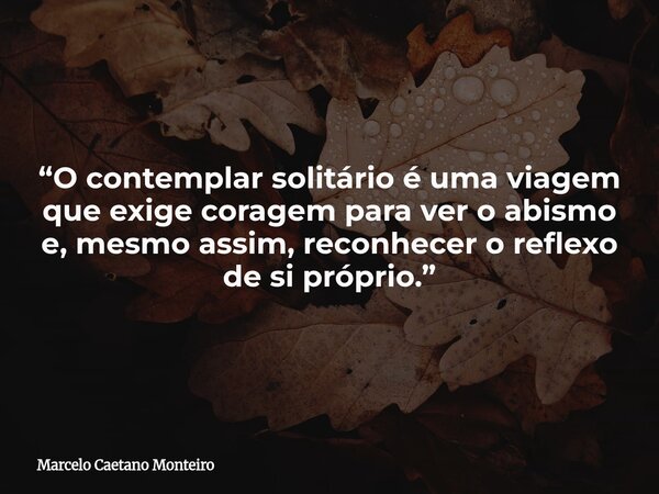 “O contemplar solitário é uma viagem que exige coragem para ver o abismo e, mesmo assim, reconhecer o reflexo de si próprio.”... Frase de Marcelo Caetano Monteiro.