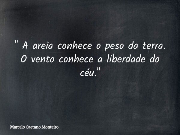 " A areia conhece o peso da terra. O vento conhece a liberdade do céu. "... Frase de Marcelo Caetano Monteiro.