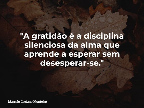 "A gratidão é a disciplina silenciosa da alma que aprende a esperar sem desesperar-se."... Frase de Marcelo Caetano Monteiro.