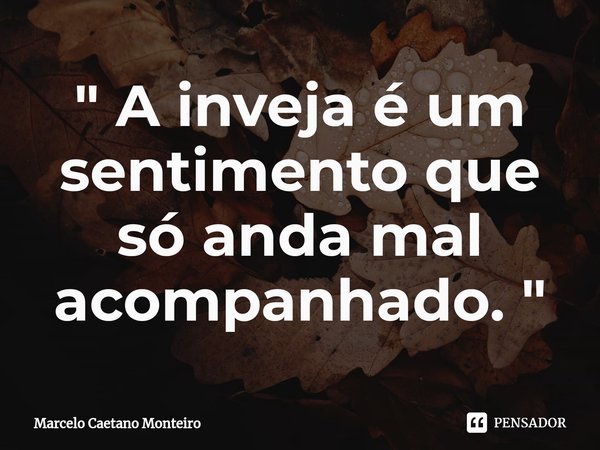 ⁠" A inveja é um sentimento que só anda mal acompanhado. "... Frase de Marcelo Caetano Monteiro.