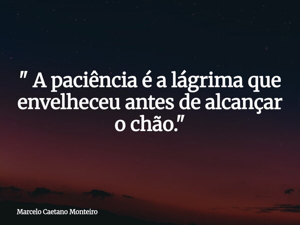 " A paciência é a lágrima que envelheceu antes de alcançar o chão. "... Frase de Marcelo Caetano Monteiro.