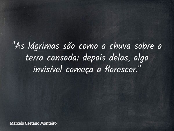 "As lágrimas são como a chuva sobre a terra cansada: depois delas, algo invisível começa a florescer."... Frase de Marcelo Caetano Monteiro.