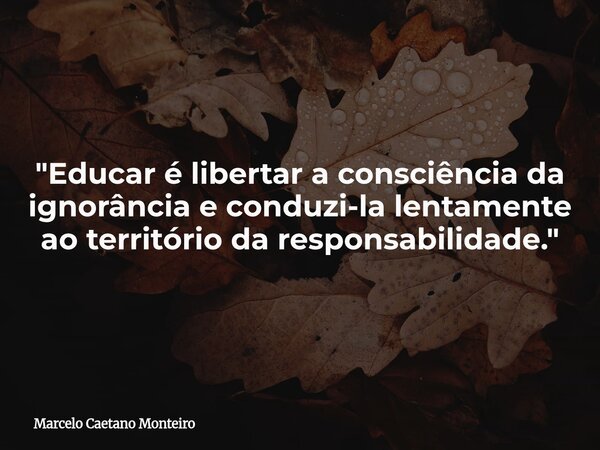 "Educar é libertar a consciência da ignorância e conduzi-la lentamente ao território da responsabilidade."... Frase de Marcelo Caetano Monteiro.