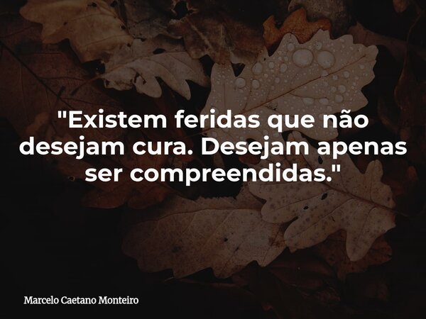 "Existem feridas que não desejam cura. Desejam apenas ser compreendidas."... Frase de Marcelo Caetano Monteiro.