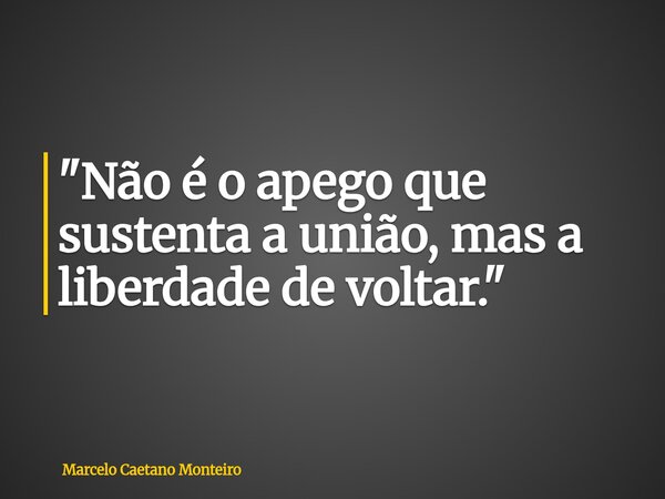 "Não é o apego que sustenta a união, mas a liberdade de voltar."... Frase de Marcelo Caetano Monteiro.