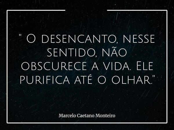 " O desencanto, nesse sentido, não obscurece a vida. Ele purifica até o olhar. "... Frase de Marcelo Caetano Monteiro.