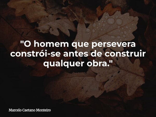"O homem que persevera constrói-se antes de construir qualquer obra."... Frase de Marcelo Caetano Monteiro.