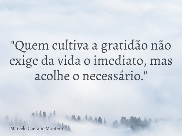 "Quem cultiva a gratidão não exige da vida o imediato, mas acolhe o necessário."... Frase de Marcelo Caetano Monteiro.