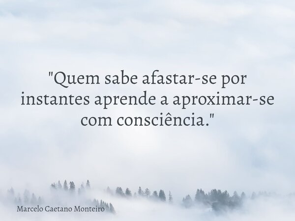 "Quem sabe afastar-se por instantes aprende a aproximar-se com consciência."... Frase de Marcelo Caetano Monteiro.