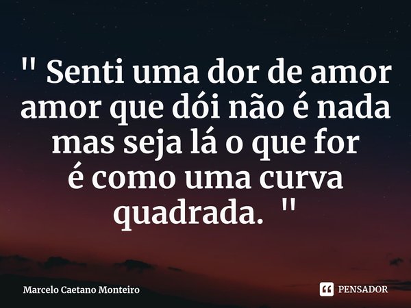 ⁠" Senti uma dor de amor
amor que dói não é nada
mas seja lá o que for
é como uma curva quadrada. "... Frase de Marcelo Caetano Monteiro.