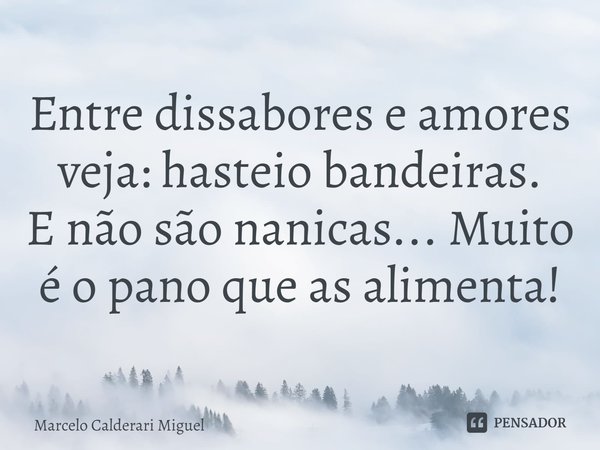 ⁠Entre dissabores e amores veja: hasteio bandeiras.
E não são nanicas... Muito é o pano que as alimenta!... Frase de Marcelo Calderari Miguel.