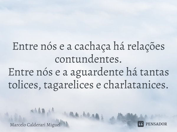 ⁠
Entre nós e a cachaça há relações contundentes.
Entre nós e a aguardente há tantas tolices, tagarelices e charlatanices.... Frase de Marcelo Calderari Miguel.
