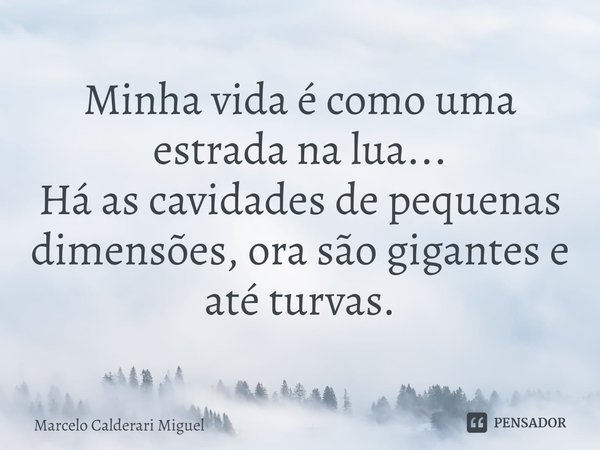 ⁠Minha vida é como uma estrada na lua...
Há as cavidades de pequenas dimensões, ora são gigantes e até turvas.... Frase de Marcelo Calderari Miguel.